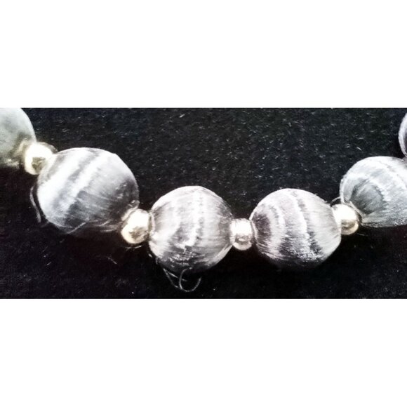 Gray Satin Silk Thread Beaded Necklace Vintage 1980s Korea 29 In Fashion Jewelry - Picture 7 of 14